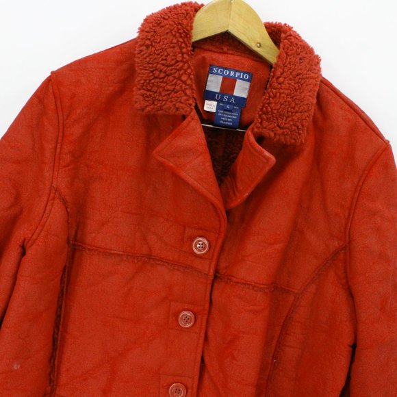 Vintage Scorpio USA Men's Casual Retro Red Suede Button Front Coat Jacket L 90s - Picture 5 of 10